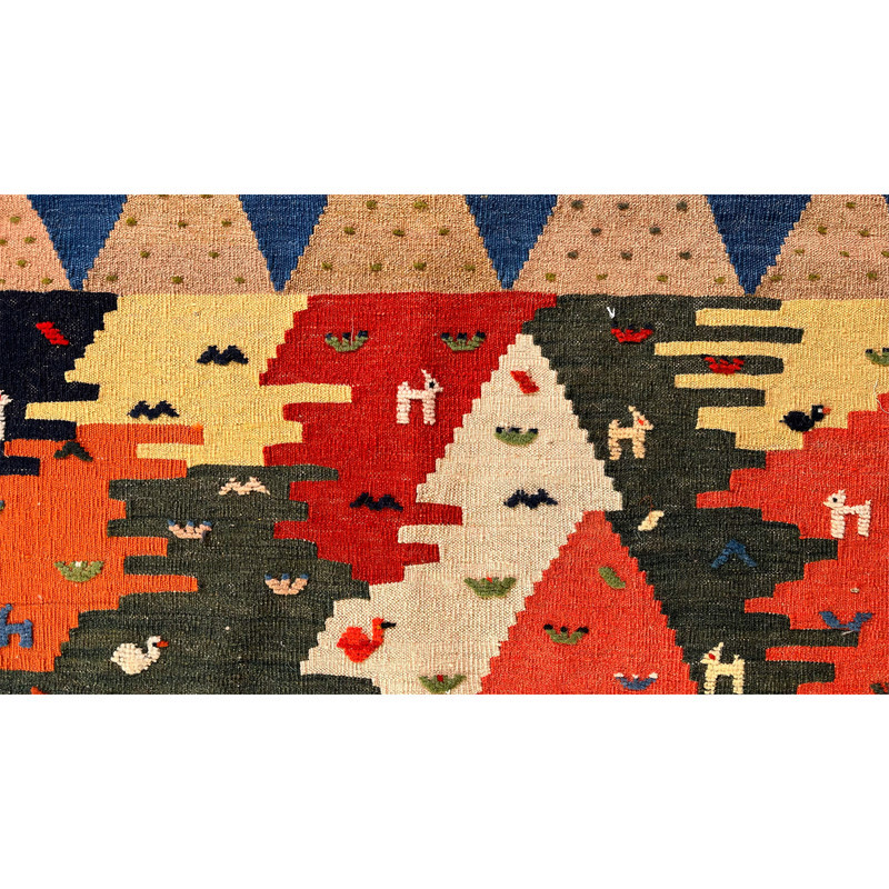 گلیم دستبافت کناره دو متری مدل فارس کد NKP.RJ89 زمینه قرمز