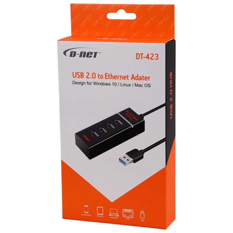 هاب 4 پورت USB 2.0 دی نت مدل DT-423 طول 30 سانتی متر