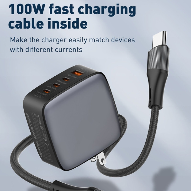شارژر دیواری 100 وات الدینیو مدل Q408 به همراه کابل USB-C