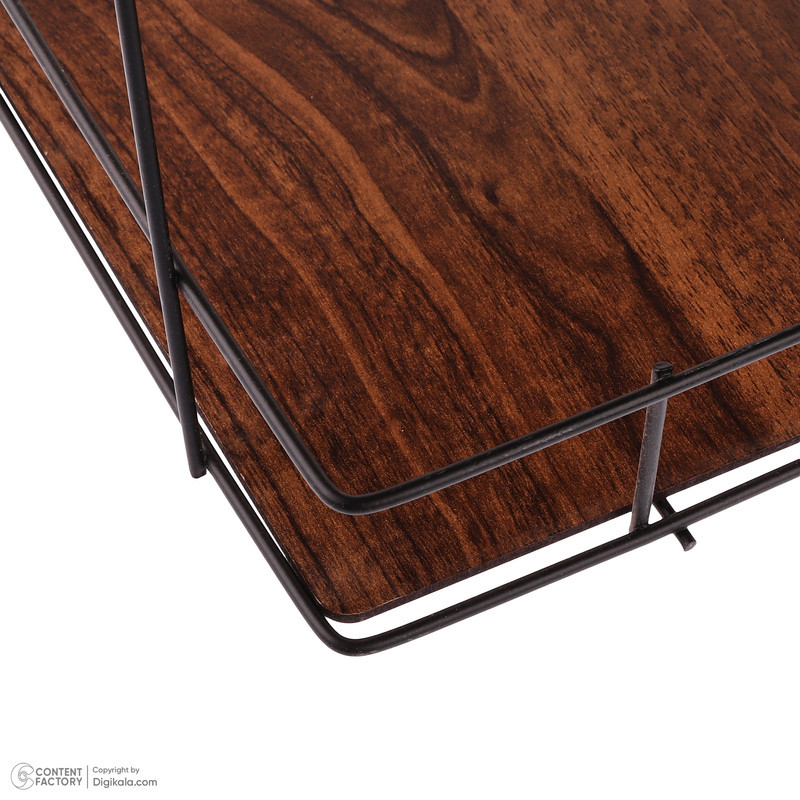 استند پذیرایی دو طبقه MDF و فلز مدل دو طبقه کف چوبی با طراحی مربع و وزن 615 گرم، مناسب سرو و پذیرایی با استحکام بالا و امکان استفاده در فضای داخلی