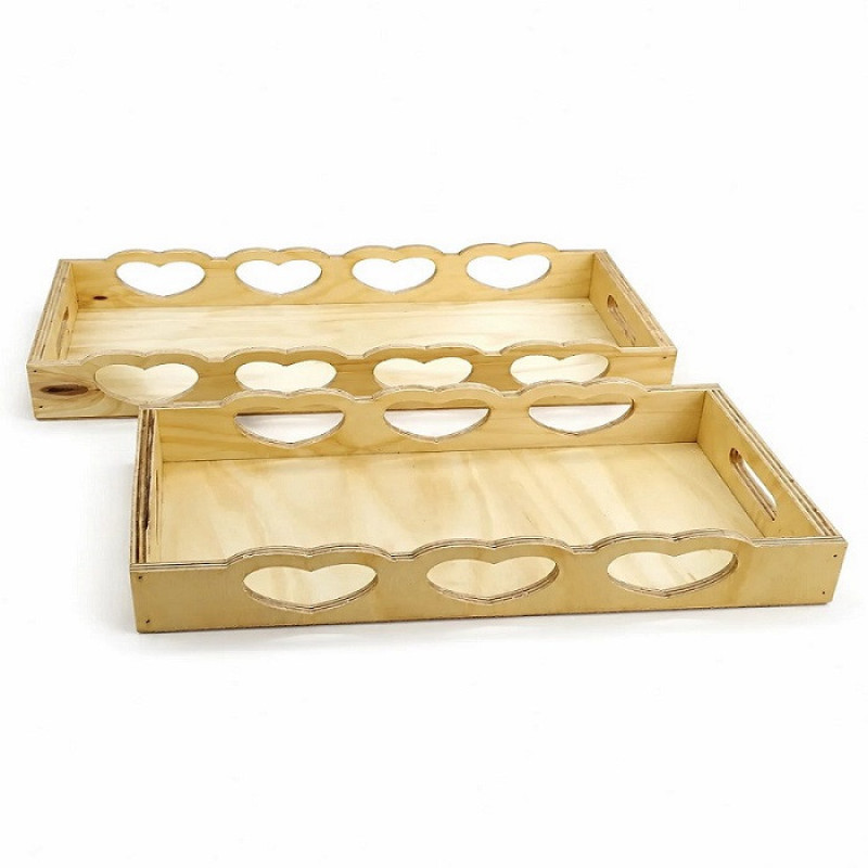 سینی دسته دار مدل چوبی طرح قلبی سایز 35*24 سانتی متر مجموعه دو عددی