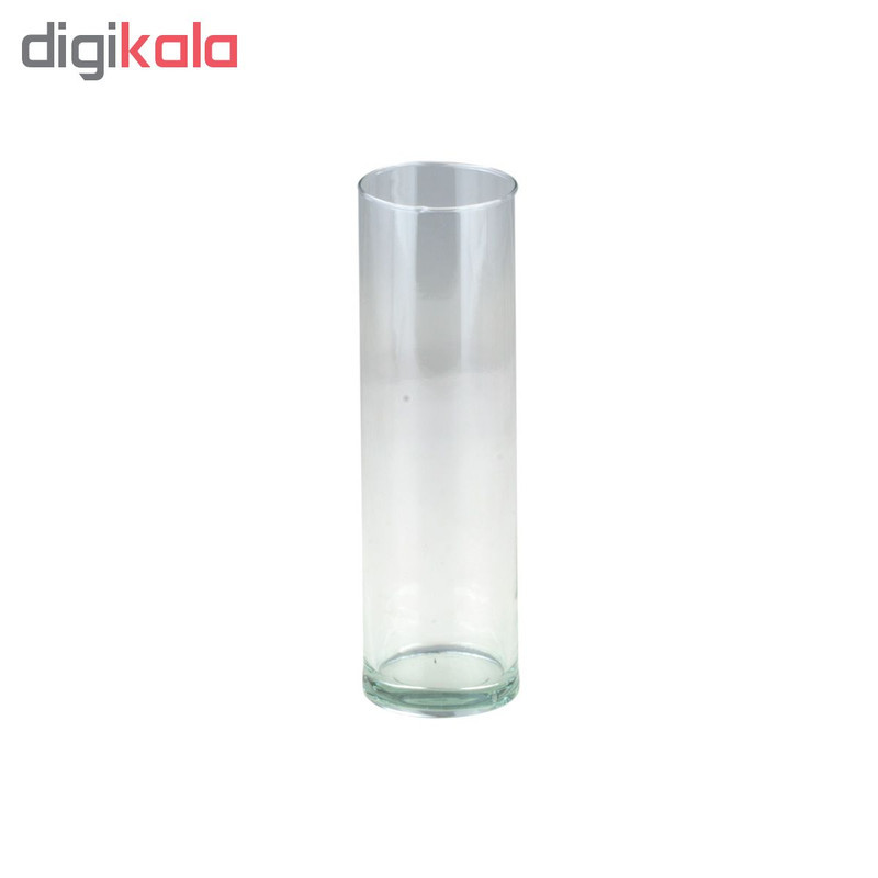 گلدان شیشه‌ای استوانه‌ای کد 2 با ابعاد 6 × 20 سانتی‌متر، وزن 170 گرم و کفه 60 میلی‌متر