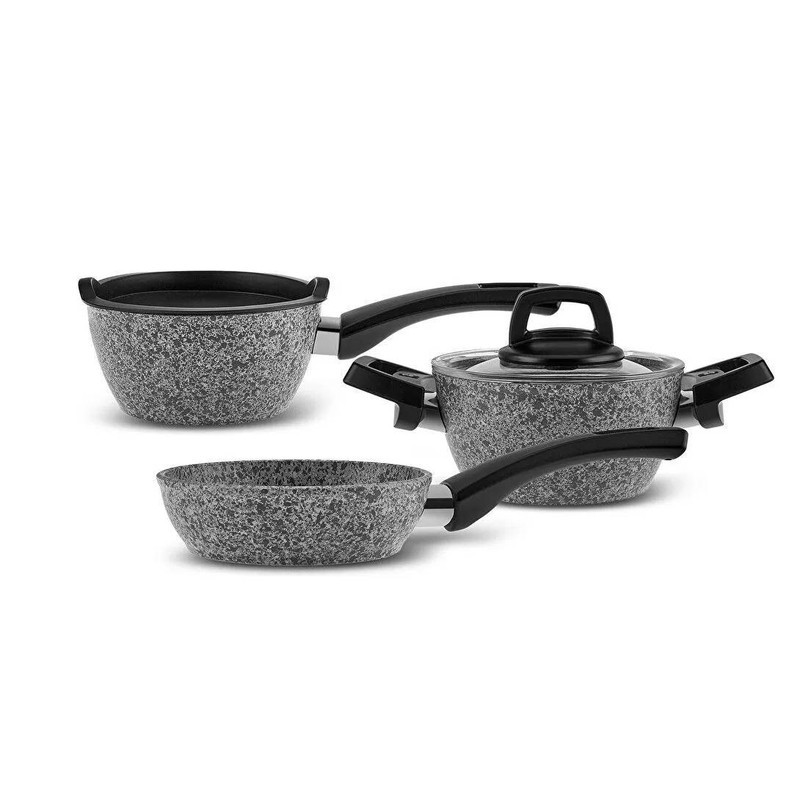 سرویس قابلمه و تابه بیوگرانیتی 5 پارچه کاراجا مدل Grey Stone Mini