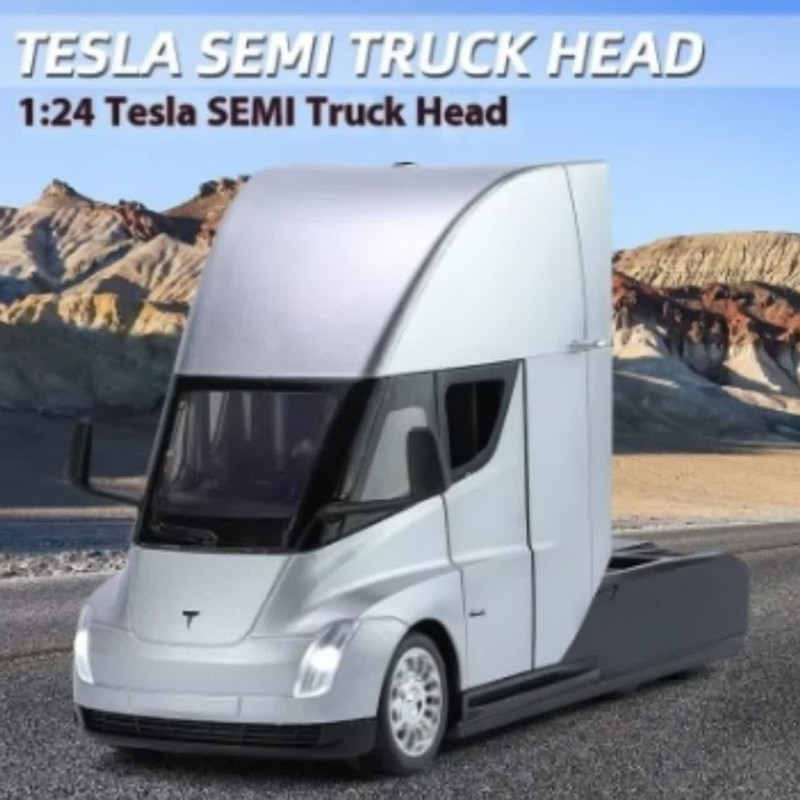 ماکت ماشین ناب سل مدل تریلی فلزی کشنده تسلا سمی موزیکال چراغدار همراه با ایستگاه شارژ TESLA Semi Truck Model Trailer NAAB001