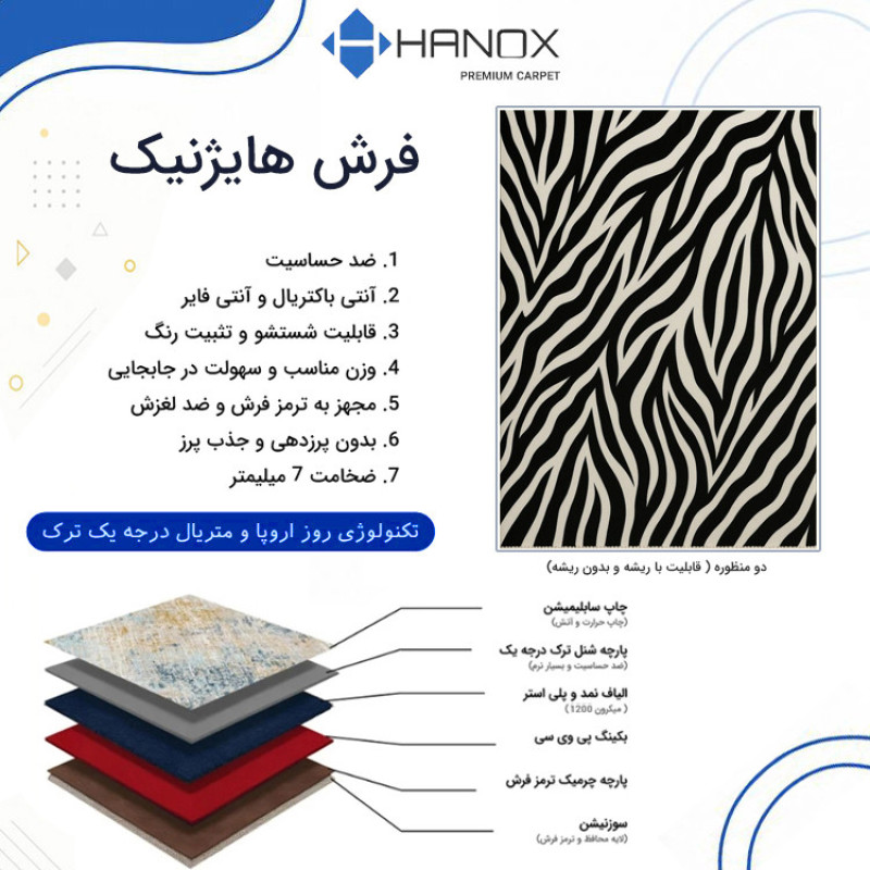 فرش ماشینی 1000 شانه هانوکس زمینه مشکی حاشیه چندرنگ مدل HANM.0015
