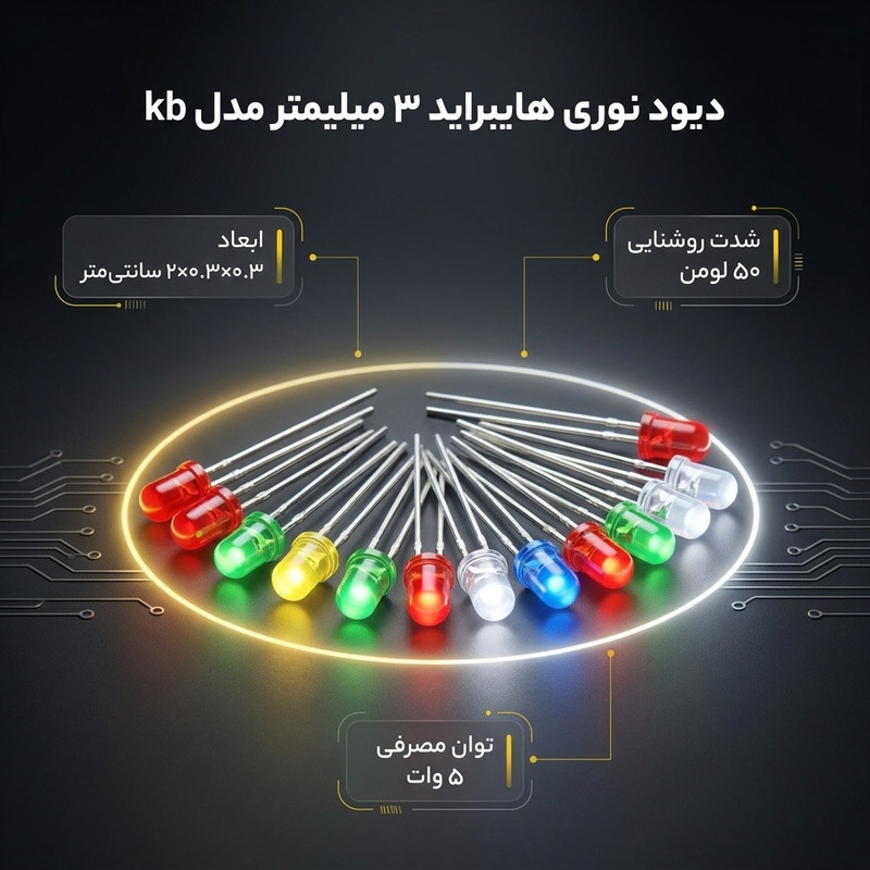 دیود نوری هایبراید 3 میلیمتر مدل kb بسته 50 عددی