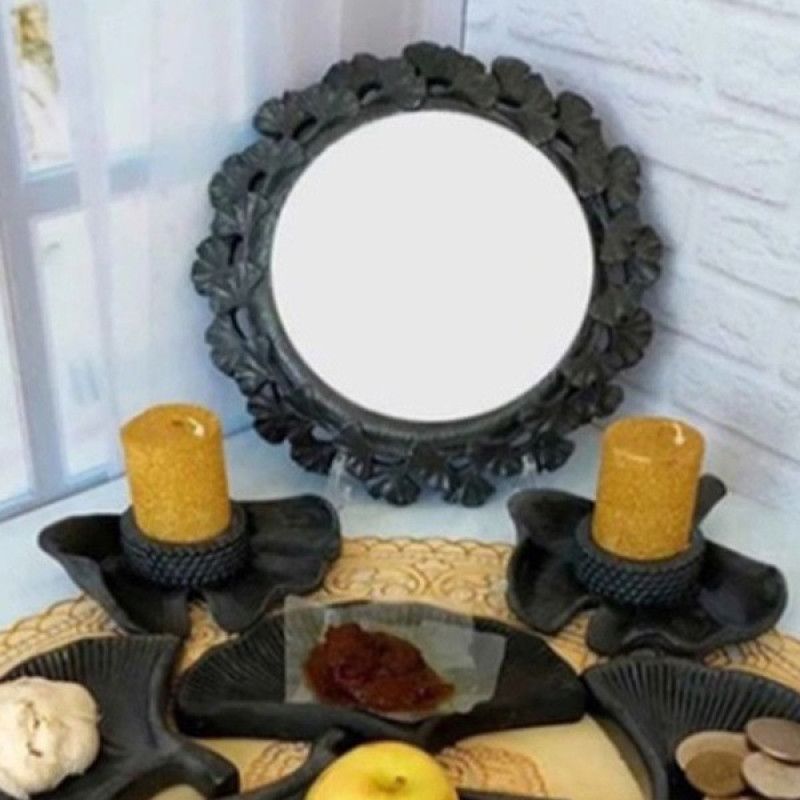شمعدان سنگی طرح برگ جینگو مجموعه 2 عددی
