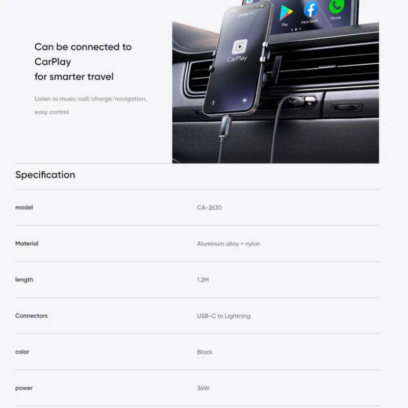 کابل تبدیل USB-C به لایتنینگ مک دودو مدل CA-263 36W طول 1.2 متر