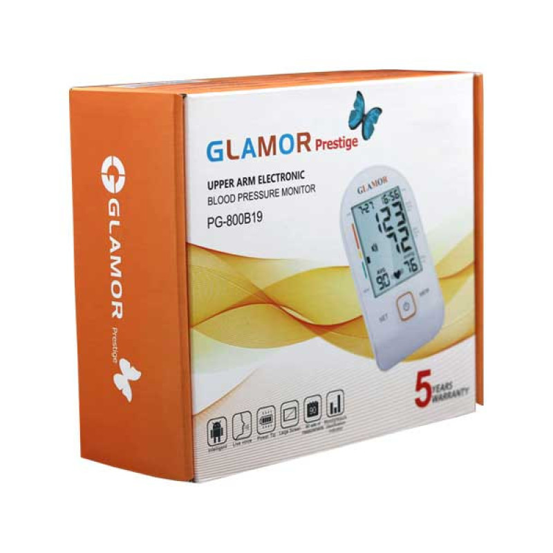 فشارسنج دیجیتال بازویی گلامور مدل PG-800B19 با قابلیت اعلان صوتی فارسی، تشخیص آریتمی قلب، حافظه 90 جایگاه، دو عدد کاف سایز 22 تا 42 سانتی‌متر و عملکرد با برق و باتری