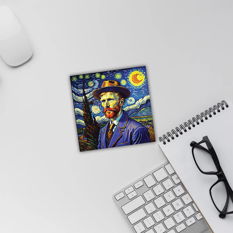 زیر لیوانی مدل رومادون طرح ونگوگ VanGogh و نقاشی شب پر ستاره کد 04