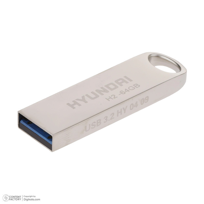 فلش مموری 64 گیگابایت هیوندای مدل H2 USB 3.2 با بدنه استیل ضد اثر انگشت، مقاوم در برابر آب، ضربه، شوک و گردوغبار، طراحی لوکس و سبک، مناسب حمل آسان و سازگار با تمامی سیستم‌عامل‌ها