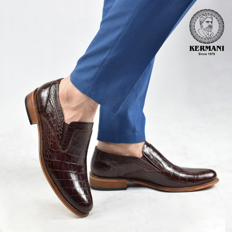 کفش مردانه کرمانی مدل تمام چرم طبیعی کروکو دستدوز کد 350