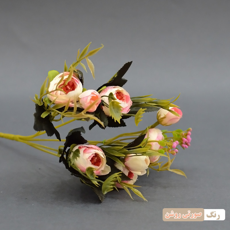 گل مصنوعی بوته نسترن، ابعاد 15x15x30 سانتی‌متر، وزن 30 گرم