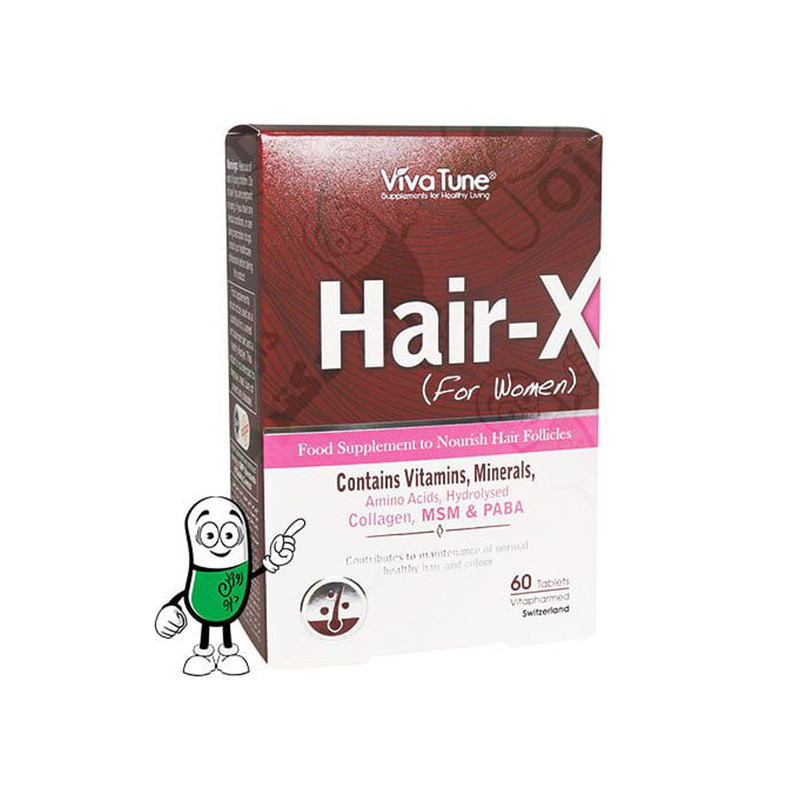 مکمل غذایی تقویت و حفظ سلامت مو بانوان ویوا تون مدل Hair-X با کلاژن هیدرولیز شده، ویتامین‌ها، آمینو اسید، بیوتین، روی، سلنیوم، MSM و PABA، تغذیه عمیق فولیکول و تقویت ریشه مو، بسته 60 عددی