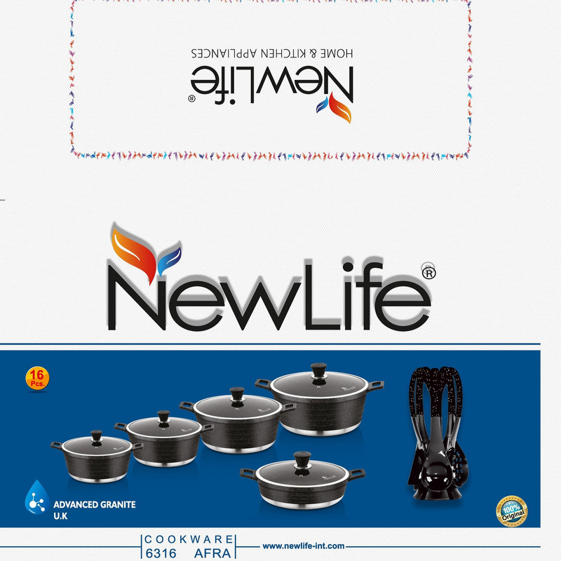 سرویس قابلمه و تابه گرانیتی 16 پارچه نیولایف مدل AFRA-6316