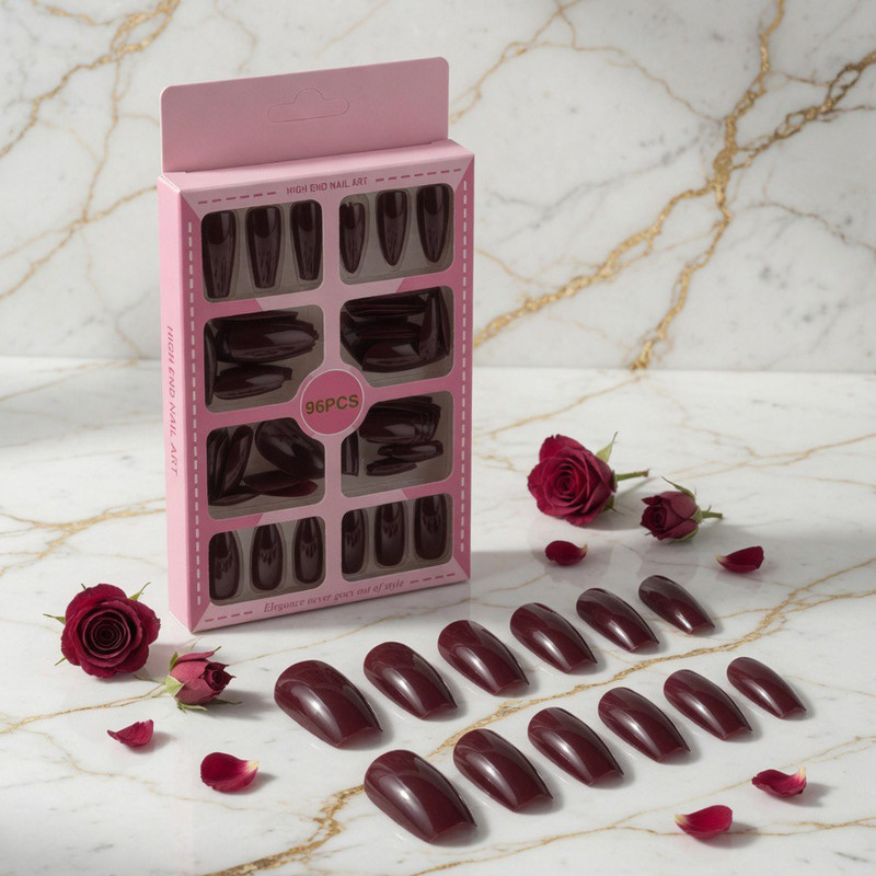 ناخن مصنوعی دست پینک کی مدل بادامی و بیضی کد 35 بسته 96 عددی