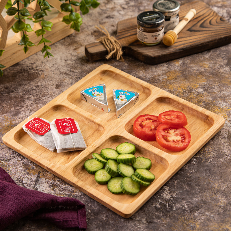 اردوخوری چوبی رابروود مدل PGT مربع 4 خانه، پوشش مناسب مواد غذایی، قابلیت آبگریز، شستشوی دستی، کد 1032S