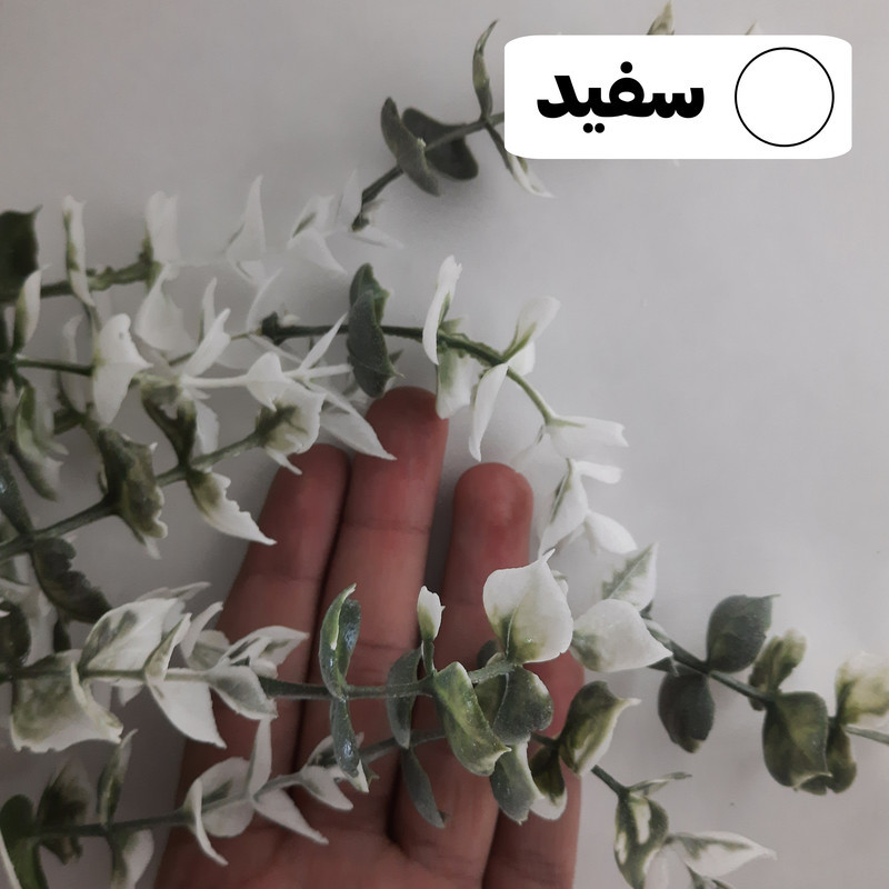 گل مصنوعی آویزی طرح شمشاد با برگ‌های شمشاد مات و گلدان حصیری روستیک، مناسب دکور دیواری و رومیزی، ابعاد 25×25×80 سانتی‌متر، وزن 150 گرم