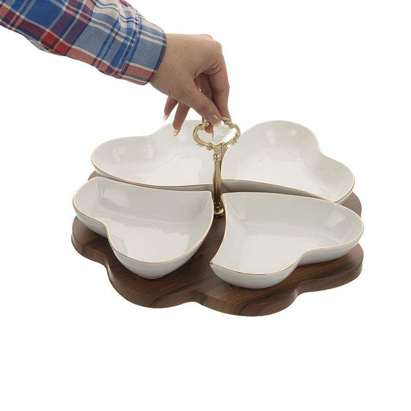 اردوخوری لمونژ طرح قلب، چینی با پایه چوبی، مناسب شستشو با ماشین ظرفشویی، کد 135
