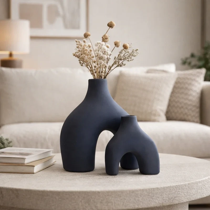 گلدان دکوری سفالی Aura بسته 2 عددی رومیزی و ایستاده مناسب گل‌های آپارتمانی ابعاد 22×22×27 سانتی‌متر وزن 1000 گرم رنگ‌آمیزی اکریلیک