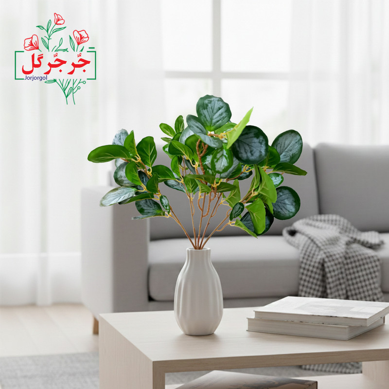 گل مصنوعی جُرجُرگل مدل بوته برگ قاشقی طرح برف و یخ