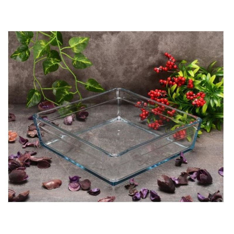 ظرف سرو شیشه‌ای مربع پاشاباغچه مدل 59304 با دیواره بلند، مناسب فریزر، ماشین ظرفشویی، فر و مایکروویو