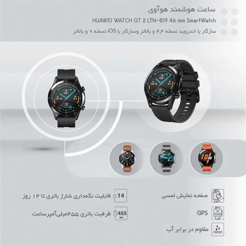 ساعت هوشمند هوآوی مدل WATCH GT 2 LTN-B19 46 mm بند لاستیکی