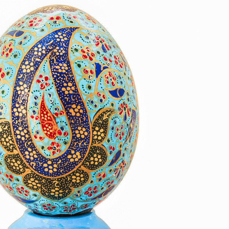 تخم شترمرغ  تزیینی صنایع دستی فاخر مدل مگنت دار طرح آیه مبارکه فالله خیر حافظا و هو أرحم الراحمین