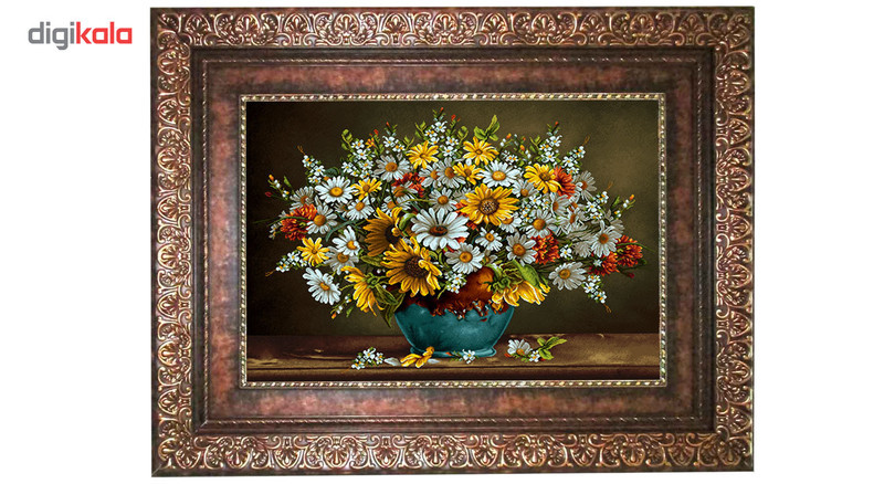 تابلو فرش ماشینی نقش نگار رضوی طرح گل کد 2191P