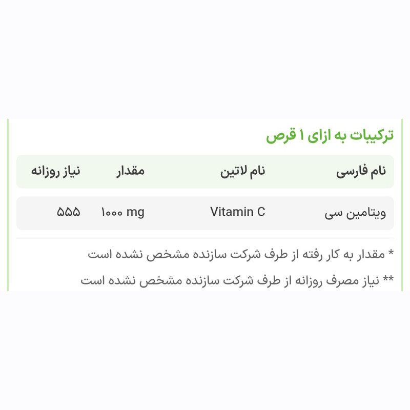 قرص ویتامین سی ویتاسا 1000 میلی گرم دارو درمان پریا بسته 60 عددی