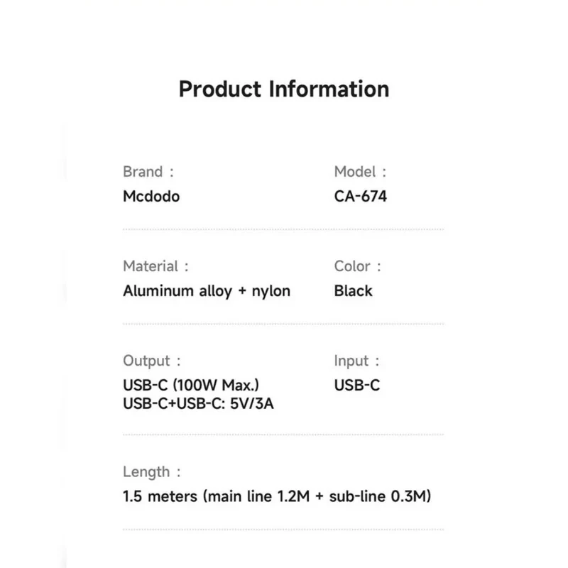 کابل usb-c مک دودو مدل ca-6740 طول1.5 متر