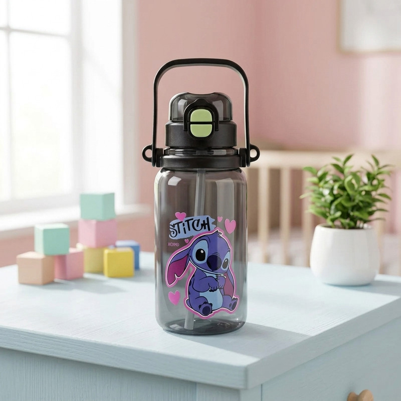 قمقمه کودک مدل دوحالته نی دار و آسان نوش طرح استیچ عاشقانه Stitch XOXO گنجایش 0.5 لیتر