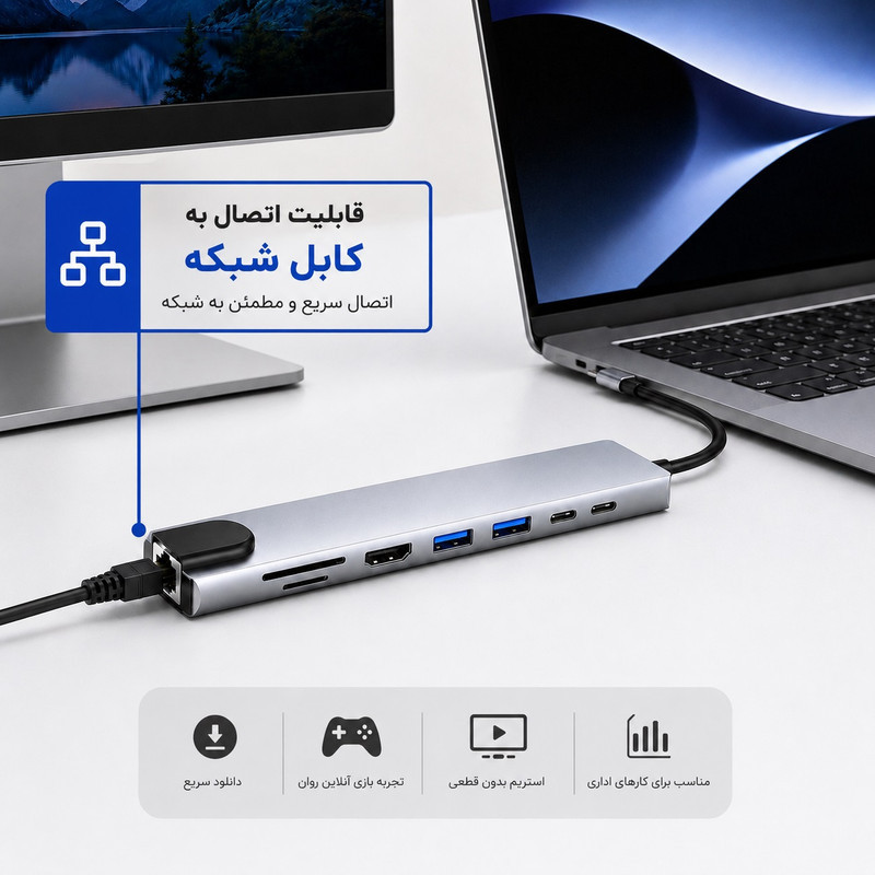 هاب 8 پورت USB-C به HDMI سیپولار مدل 8in1 SP-HU879