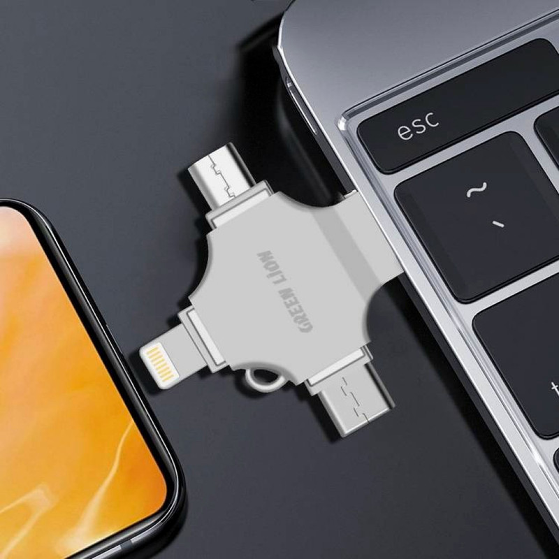 فلش مموری گرین لاین مدل FD-4 IN 1 ظرفیت 64 گیگابایت با رابط microUSB، USB، USB Type-C، لایتنینگ