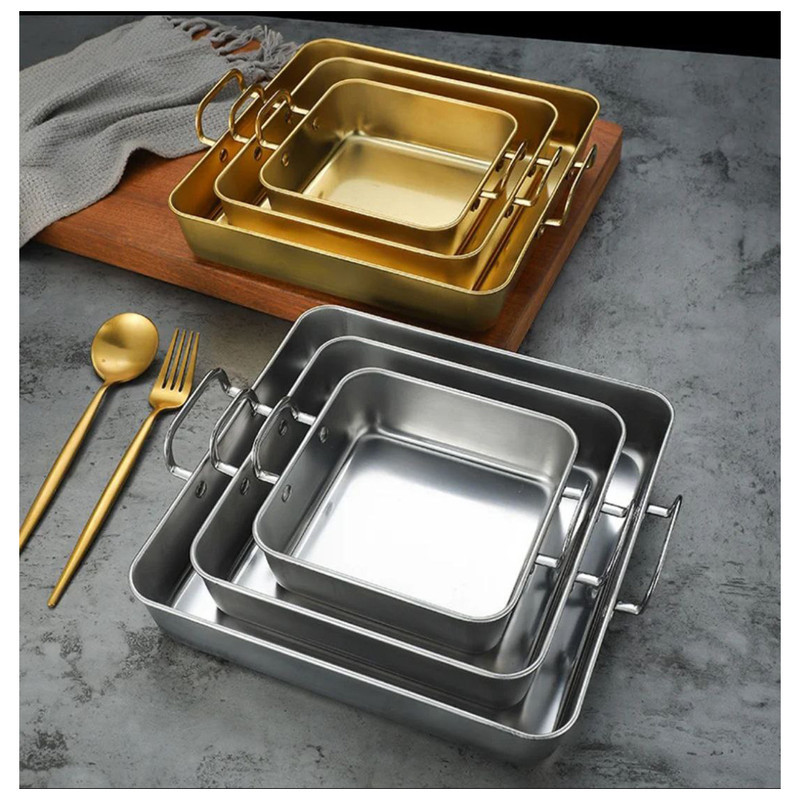 ست 3 عددی سینی مربع استیل ضدزنگ، سایز 15×15، 20×20، 25×25 سانتی‌متر، شستشو با دست
