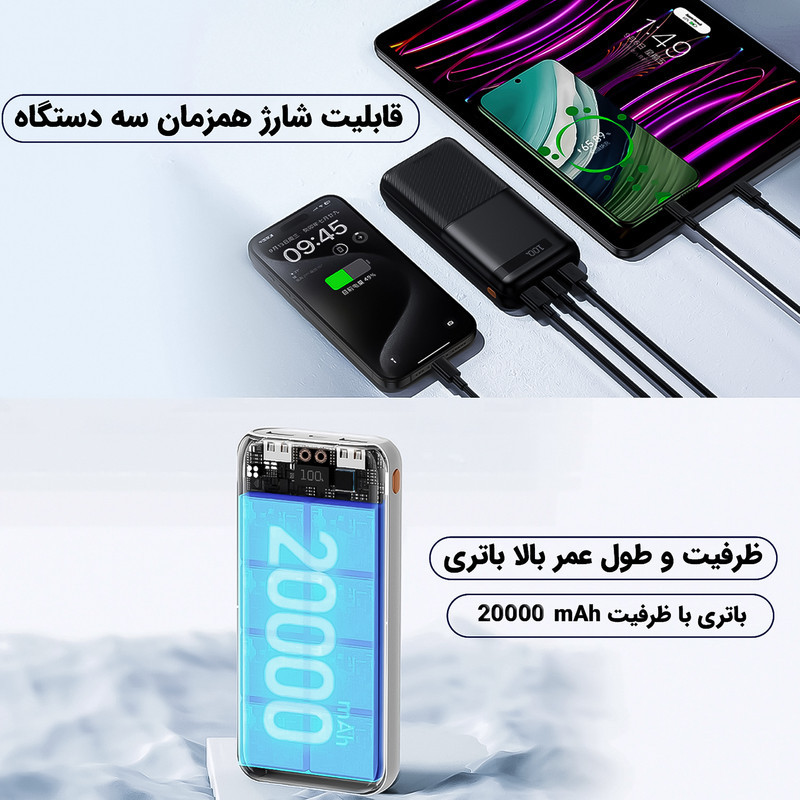 پاوربانک 22.5 وات ریمکس مدل RPP-72 ظرفیت 20000 میلی آمپر ساعت