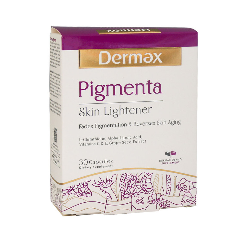 کپسول روشن‌کننده پوست درمکس مدل Pigmenta بسته 30 عددی با ترکیبات آنتی‌اکسیدان قوی، کاهش چین و چروک، رفع لکه‌های تیره و محافظت در برابر آسیب اکسیداتیو سلولی