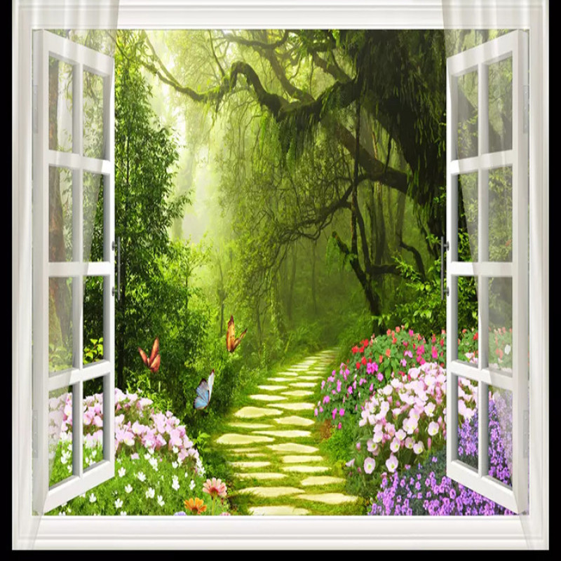 پوستر دیواری سه بعدی مدل پنجره پرده منظره DVRF1335