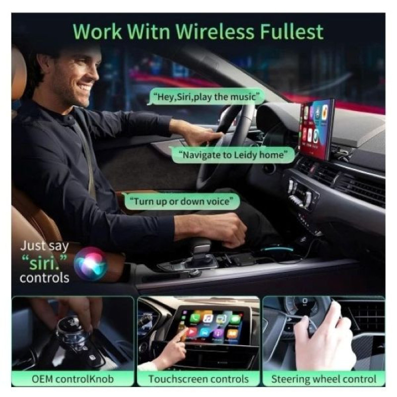کارپلی و اندروید اتو مدل 2in1 wireless adapter به همراه کابل USB به USB-C و کابل USB-C