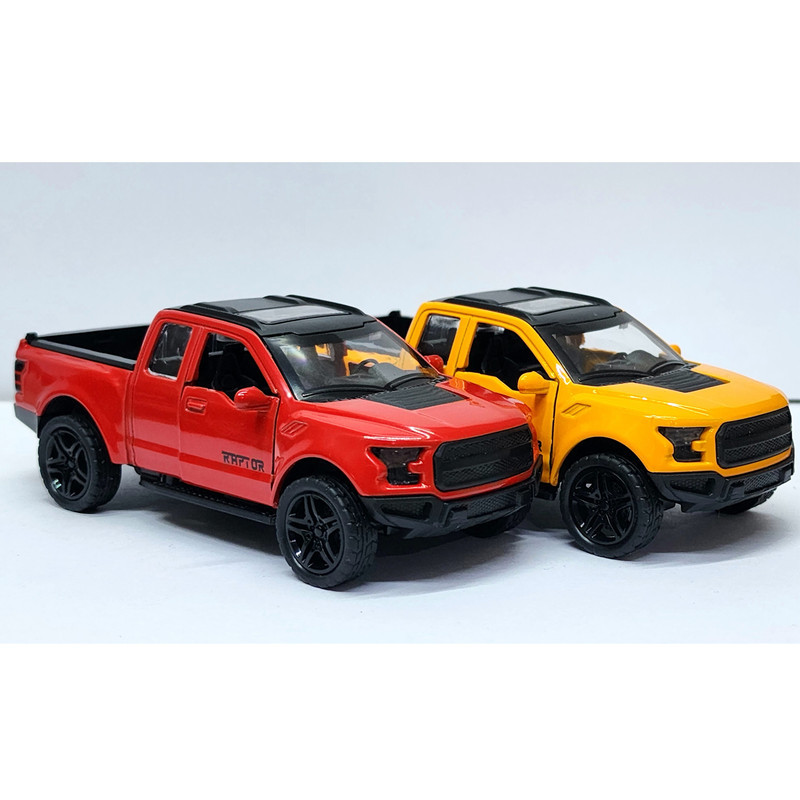 ماشین بازی آفرود فلزی طرح فورد RAPTOR عقب‌کش با در و صندوق بازشو، چراغ و افکت صوتی، طراحی دقیق و حرکت جلو و عقب