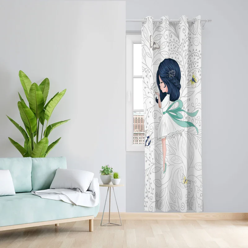 پرده مدل اتاق کودک مخمل پانچی طرح دخترانه کد 4046 سایز 140x280 سانتی متر
