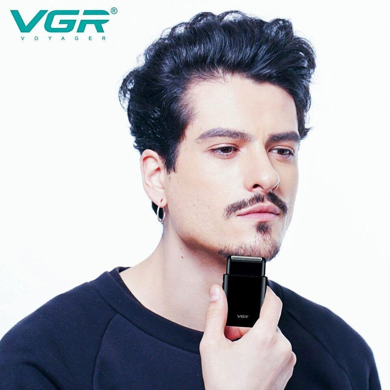 ماشین اصلاح موی صورت وی جی آر مدل V-390 با تیغه استیل ضد زنگ، تکنولوژی شیو فویلی، باتری قابل شارژ با 45 دقیقه زمان استفاده و طراحی ارگونومیک