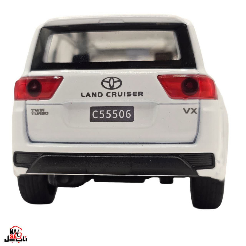 ماکت ماشین ناب سل مدل تویوتا لندکروز فلزی موزیکال چراغدار عقب کش کد Toyota Land Cruiser metal c55566 vx به همراه استند
