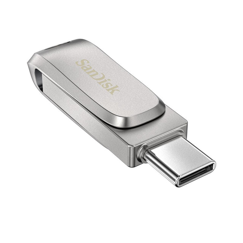 فلش مموری سن دیسک Ultra Dual Drive Luxe ظرفیت 512 گیگابایت با دو رابط USB 3.2 Type-C و Type-A، طراحی چرخشی، بدنه فلزی و سازگار با گوشی، تبلت، کامپیوتر و تلویزیون