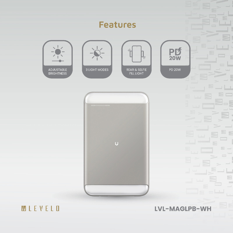 پاوربانک 20 وات لِولو مدل MagLight ظرفیت 8000 میلی‌آمپرساعت