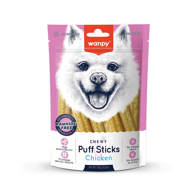تشویقی سگ ونپی مدل Chewy Puff Stick طعم مرغ وزن 100 گرم