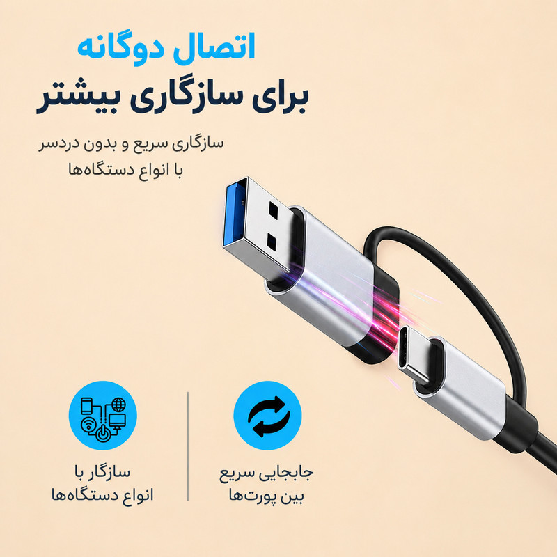 هاب 8 پورت USBUSB-C سیپولار مدل USBType-C to Audio