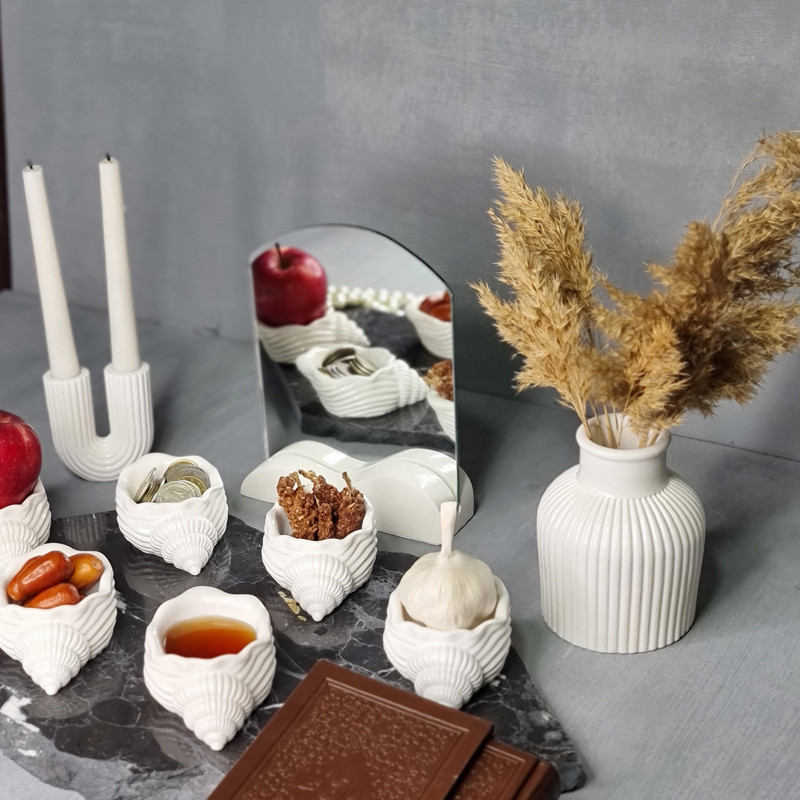 مجموعه ظروف هفت سین 9 پارچه مدل صدف گوش ماهی