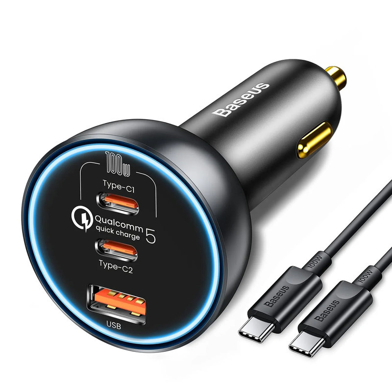 شارژر فندکی 160 وات باسئوس مدل TZCCZM-0G به همراه کابل USB-C