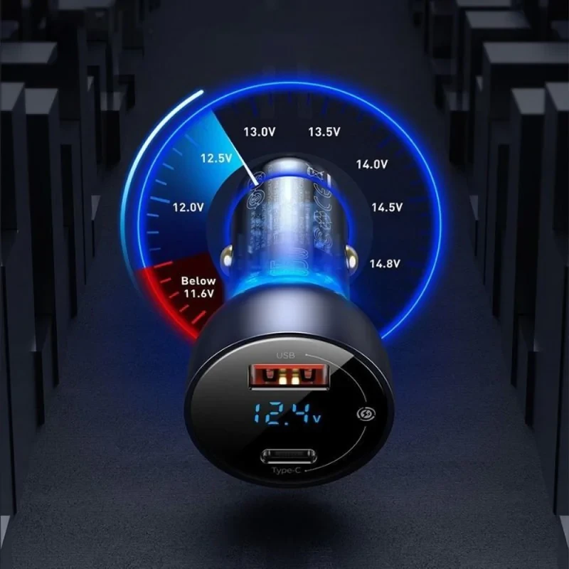 شارژر فندکی 65 وات باسئوس مدل Particular Digital Display QC+PPS